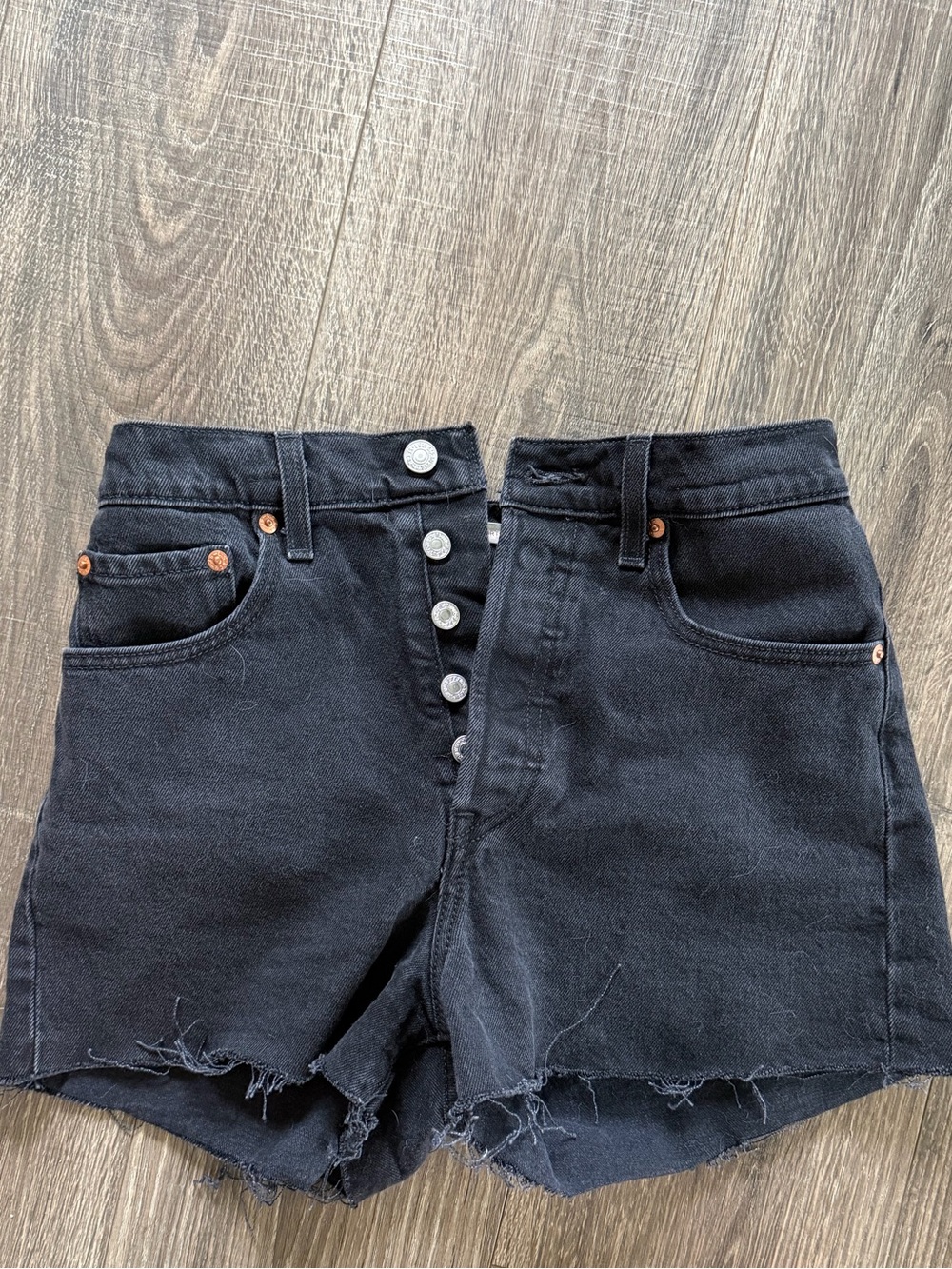 Levi's Black High-Rise Button-Front Denim Ribcage Shorts